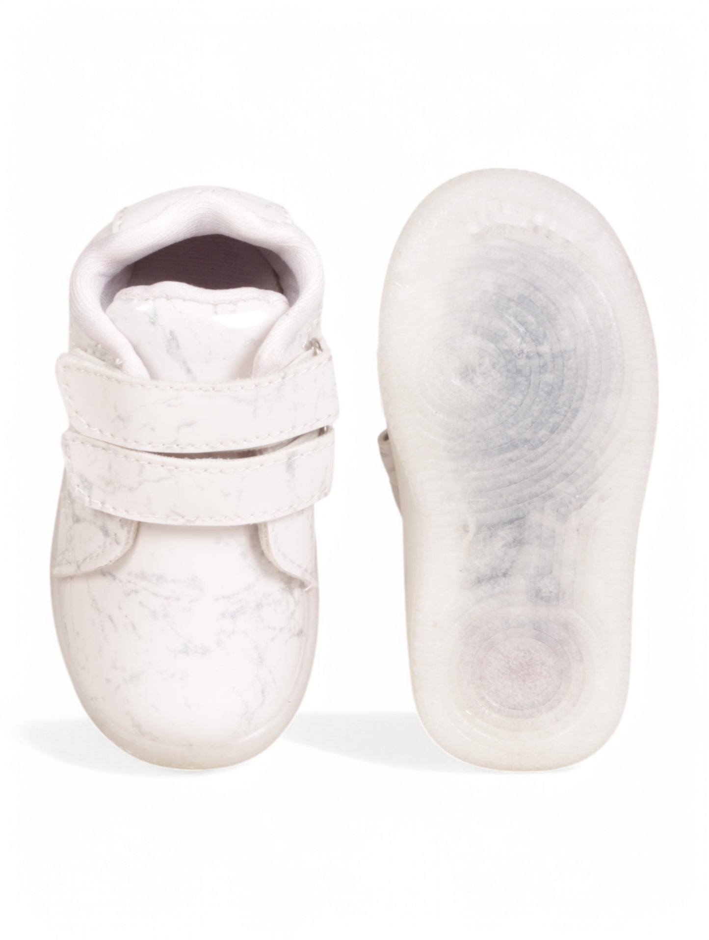 Casual Velcro Printed Shoes With Led Light - White