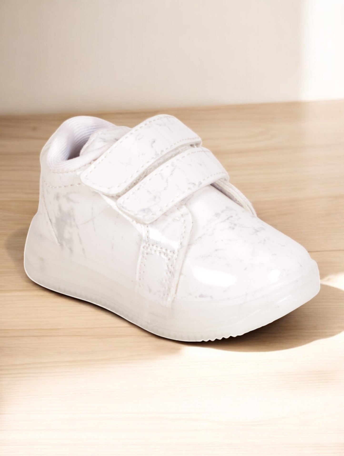 Casual Velcro Printed Shoes With Led Light - White