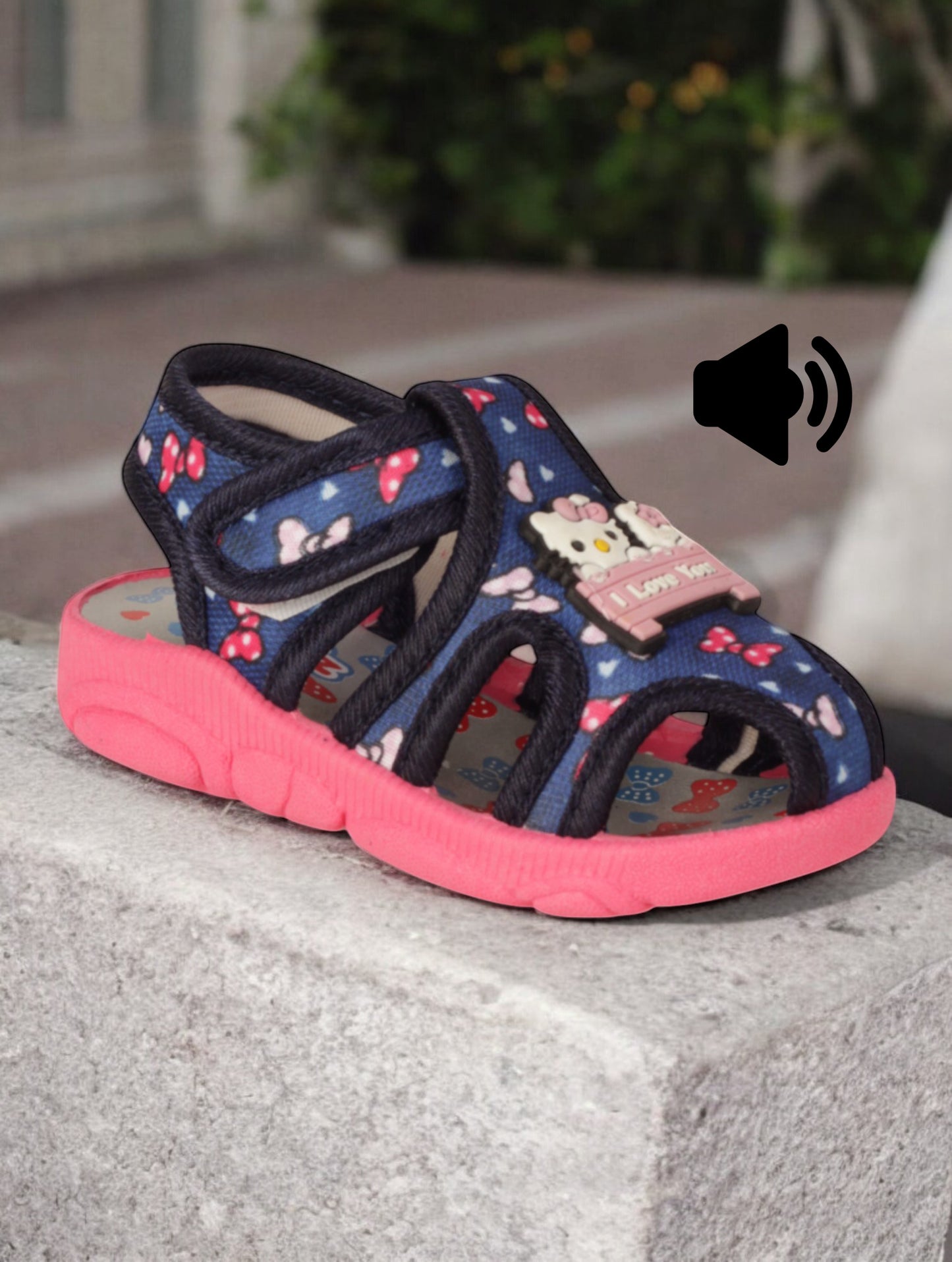 Musical Chu Chu Sandals With Velcro Closing - Navy Blue