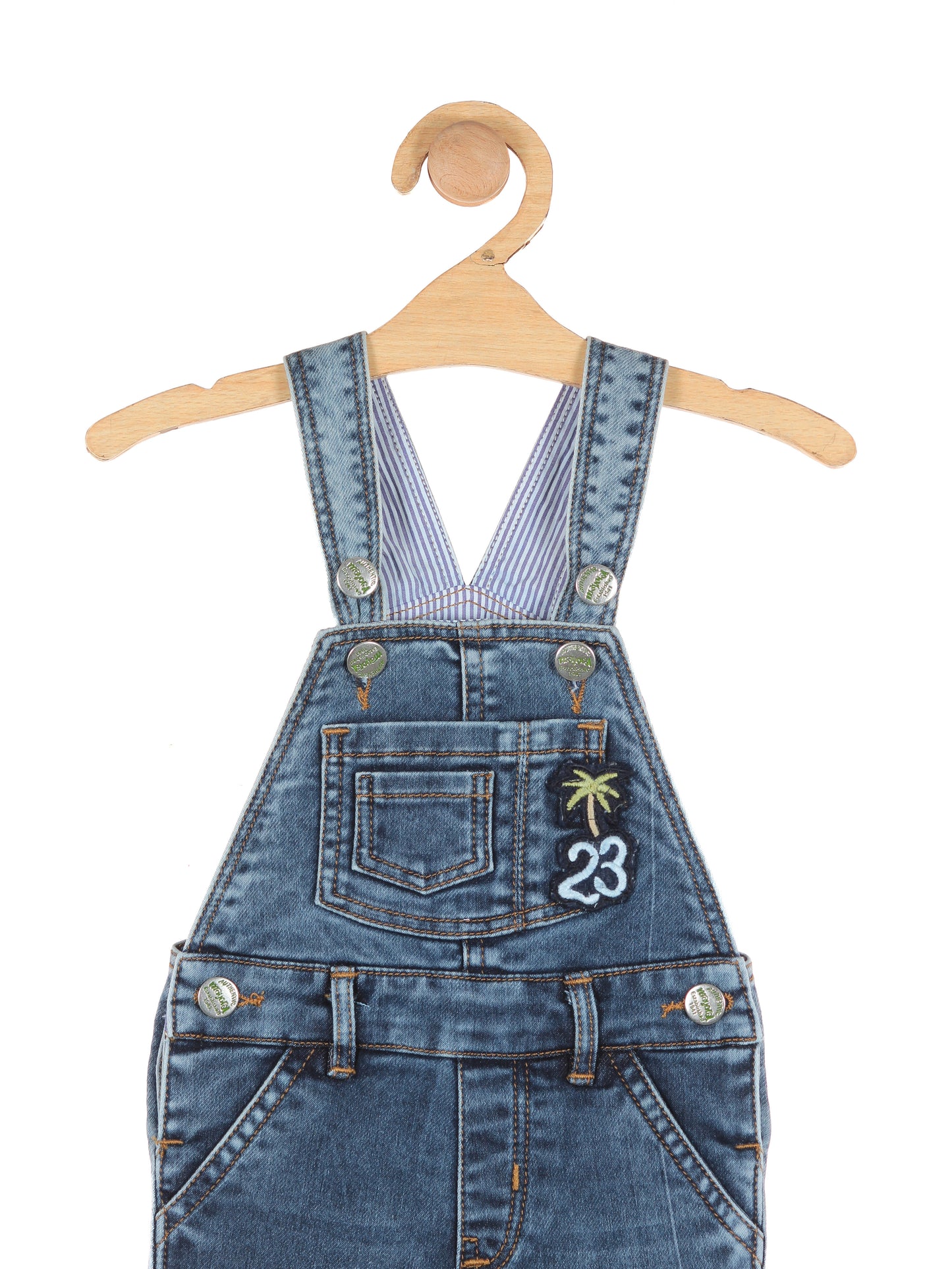 Tree Printed Denim Dungaree Shorts - Blue