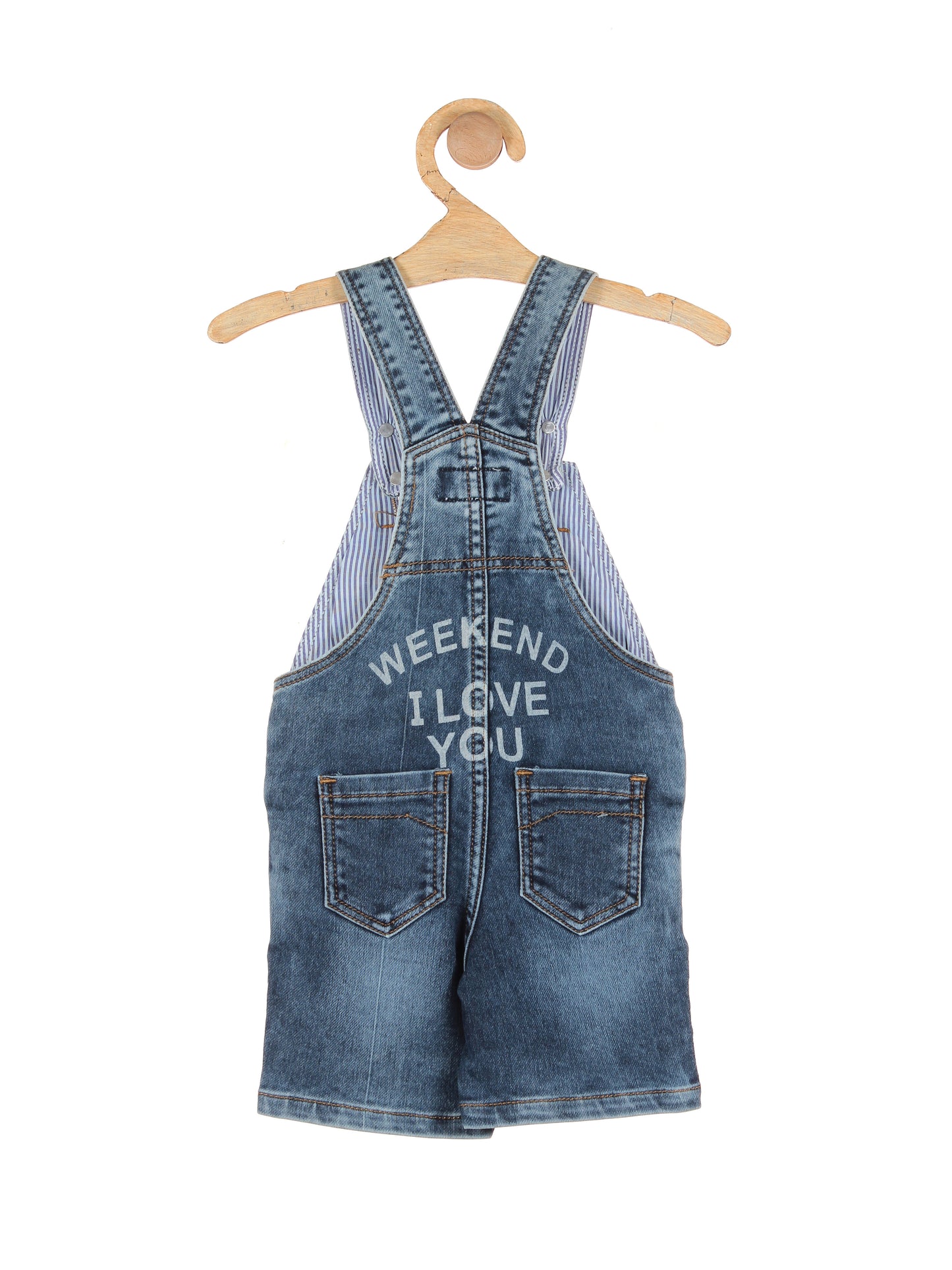 Tree Printed Denim Dungaree Shorts - Blue