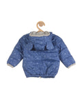 Printed Front Open Polyfil Hooded Jacket - Blue