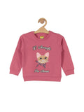 Cat Print Round Neck Sweatshirt - Pink