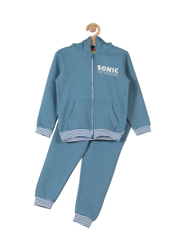 Printed Sonic Front Open Hooded Boys Sets - Blue