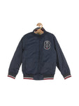 Front Open Fur Lined Jacket - Navy Blue