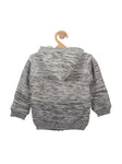 Car Print Front Open Hooded Furr Sweater - Grey