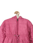 Front Open Zipper Fur Lined Hooded Jacket - Pink