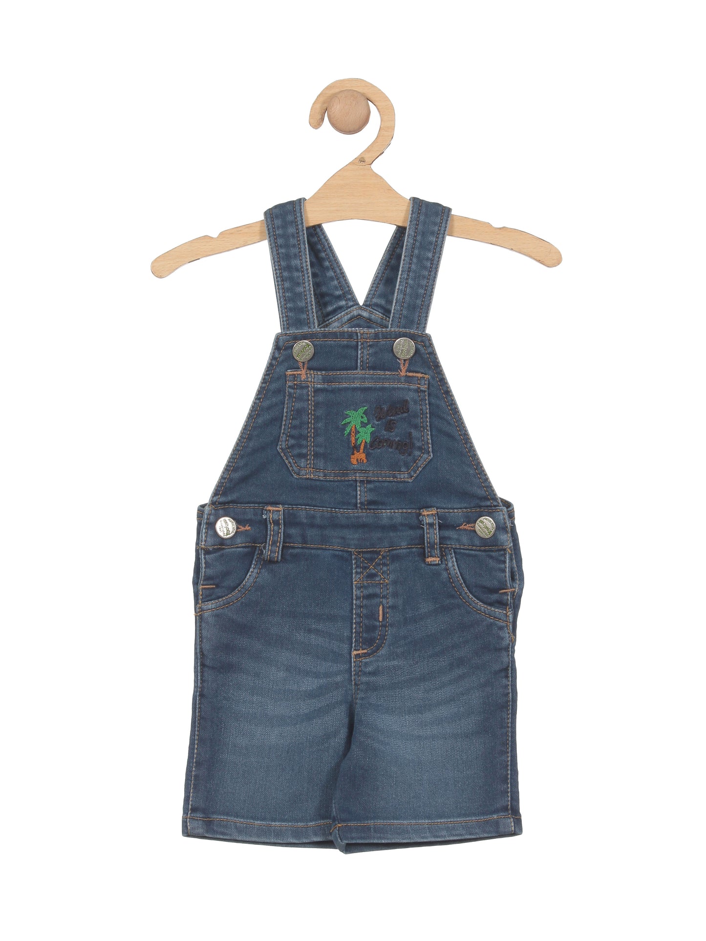 Distressed Relaxed Fit Denim Dungaree Shorts - Blue