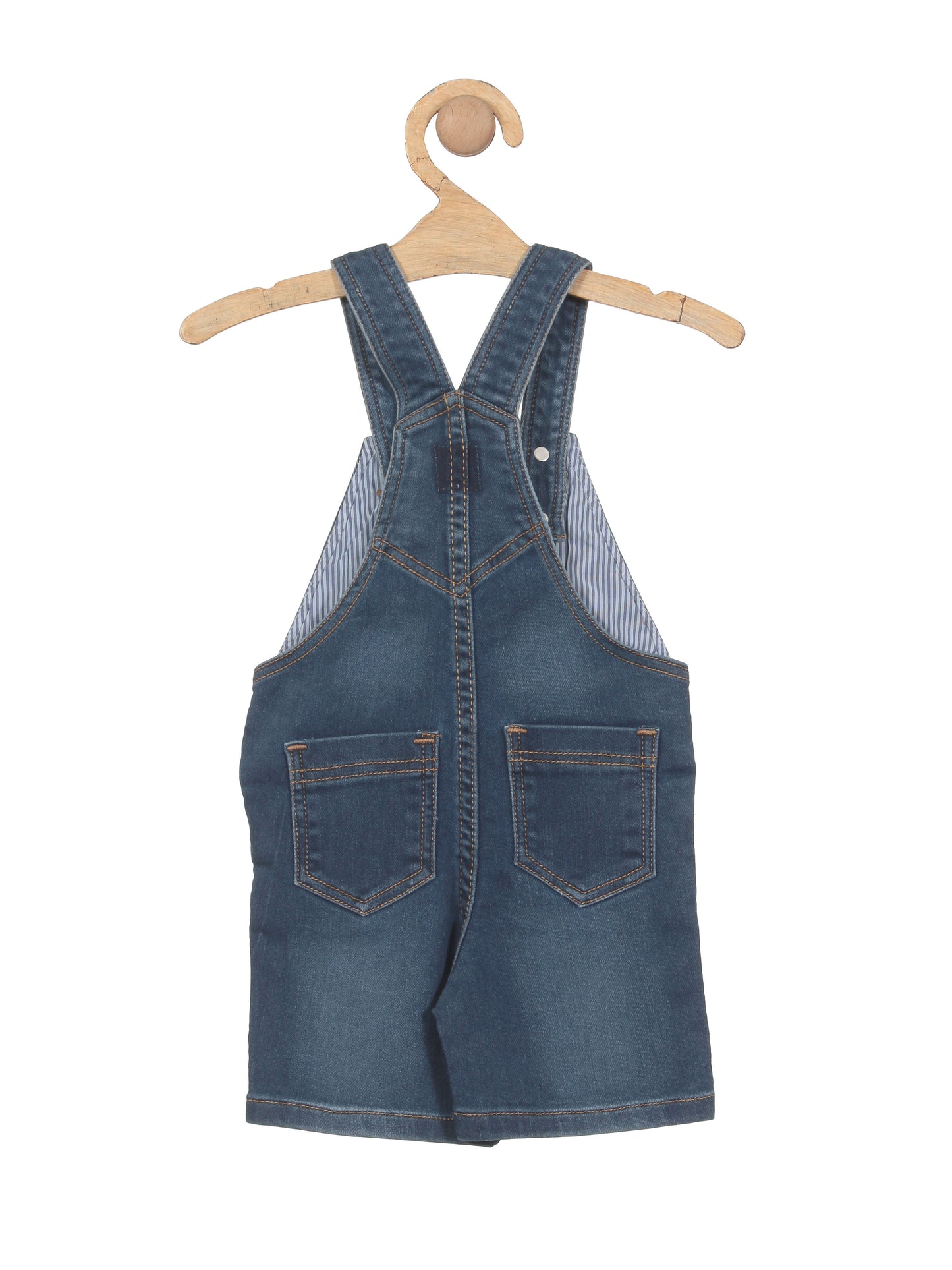 Distressed Relaxed Fit Denim Dungaree Shorts - Blue