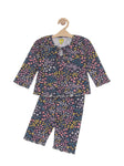Printed Cotton Night Suit - Navy Blue