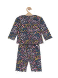 Printed Cotton Night Suit - Navy Blue