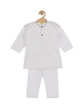 Solid Cotton Kurta Pyjama Set - White