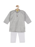 Cotton Floral Print Kurta Pyjama Set - Grey
