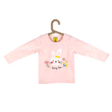 Girls Round Neck Pink Night Suit With Bunny Print - Lil Lollipop