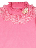 Pink Round Neck Sweater With Frill