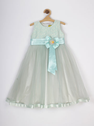 Light Green Embroidered Frock With Bow