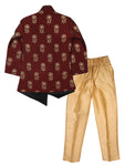 Maroon Gold Kurta Coat With Pajama