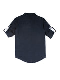 Band Collar Navy Full Sleeve Shirt With Roll Up Option