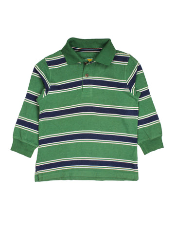 Green Striped Regular Collar T-Shirt