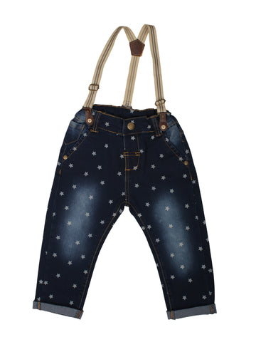 Mild Distressed Blue Jeans With Suspender