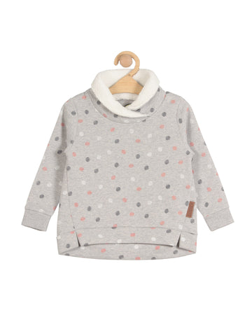 Polka Dot Print Fleece Lined Sweatshirt - Grey