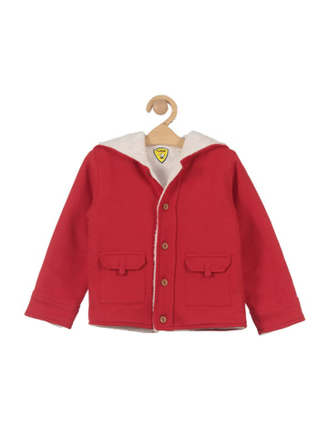 Front Open Fur Lined Jacket - Red