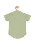 Band Collar Premium Cotton Solid Half Shirt - Green