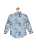 Band Collar Floral Print Premium Cotton Full Shirt - Blue