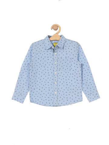 Premium Cotton Anchor Print Full Shirt - Blue