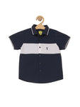 Premium Cotton Striped Printed Half Shirt - Navy Blue