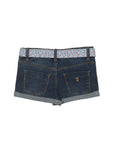 Mild Distressed Denim Shorts With Belt - Navy Blue