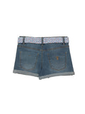 Mild Distressed Denim Shorts With Belt- Blue
