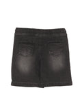 Elastic Waist Mild Distressed Denim Shorts - Black