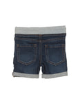 Elastic Waist Mild Distressed Denim Shorts - Navy Blue