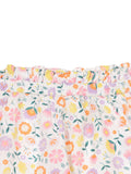 Premium Cotton Elastic Waist Floral Print Shorts - White