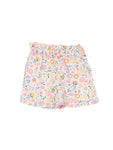 Premium Cotton Elastic Waist Floral Print Shorts - White