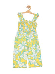 Premium Cotton Floral Print Jumpsuit - Yellow