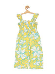 Premium Cotton Floral Print Jumpsuit - Yellow