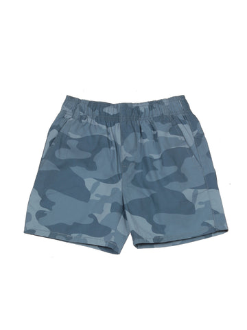 Camouflage Print Elastic Waist Cotton Shorts - Blue