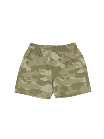 Camouflage Print Elastic Waist Cotton Shorts - Green