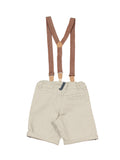 Elastic Waist Mild Distressed Shorts With Suspenders - Cream