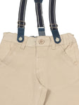 Elastic Waist Mild Distressed Shorts With Suspenders - Cream