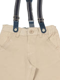 Elastic Waist Mild Distressed Shorts With Suspenders - Cream