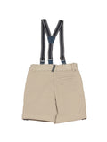 Elastic Waist Mild Distressed Shorts With Suspenders - Cream