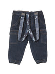Relaxed Fit Cargo Jeans With Suspenders - Blue