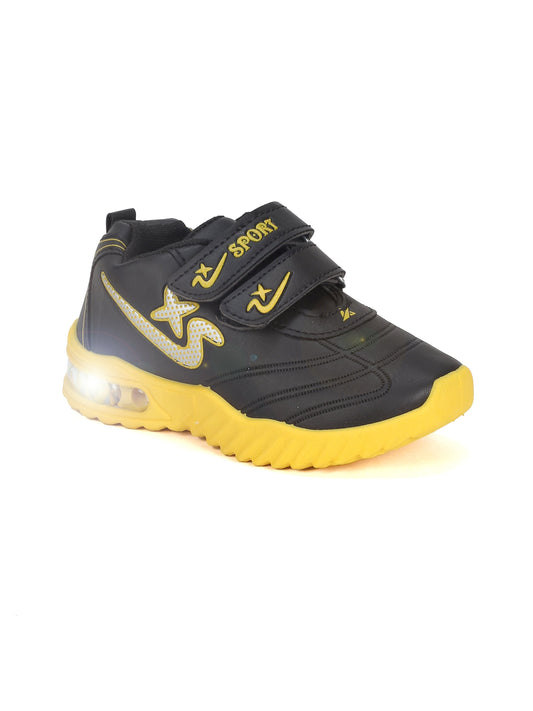Double Velcro Casual Shoes With Light- Black