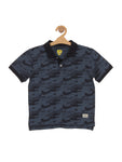 Printed Collar Tshirt - Navy Blue