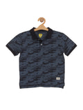 Printed Collar Tshirt - Navy Blue