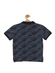 Printed Collar Tshirt - Navy Blue