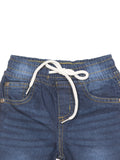 Elastic Waist Mild Distressed Denim Shorts -  Navy Blue